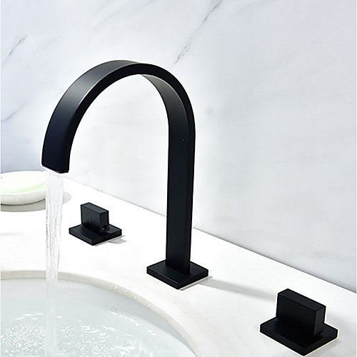 Bathroom Sink Faucet - Waterfall Black Widespread Two Handles Three HolesBath Taps
Bathroom Sink Faucet - Waterfall Black Widespread Two Handles Three HolesBath Taps