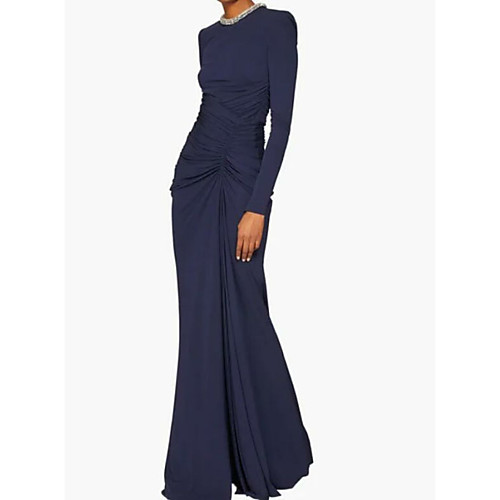 Sheath / Column Jewel Neck Floor Length Polyester Formal Evening Dress with Beading / Ruched by LAN TING Express
Sheath / Column Jewel Neck Floor Length Polyester Formal Evening Dress with Beading / Ruched by LAN TING Express