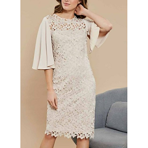 Sheath / Column Jewel Neck Knee Length Lace Mother of the Bride Dress with Split Front by LAN TING Express
Sheath / Column Jewel Neck Knee Length Lace Mother of the Bride Dress with Split Front by LAN TING Express