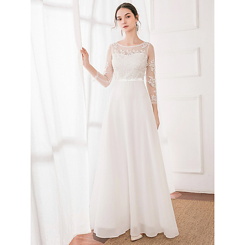 A-Line Jewel Neck Floor Length Tulle / Georgette Made-To-Measure Wedding Dresses with Lace by LAN TING Express
A-Line Jewel Neck Floor Length Tulle / Georgette Made-To-Measure Wedding Dresses with Lace by LAN TING Express