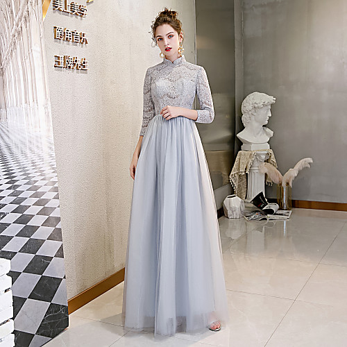 A-Line High Neck Floor Length Lace Formal Evening Dress with Embroidery by LAN TING Express
A-Line High Neck Floor Length Lace Formal Evening Dress with Embroidery by LAN TING Express