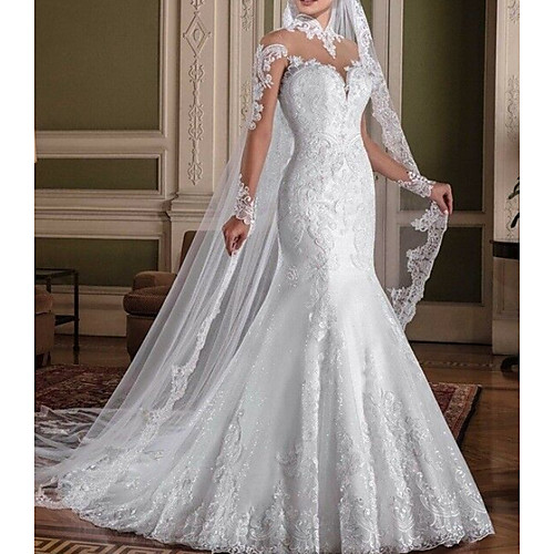 Mermaid / Trumpet High Neck Sweep / Brush Train Lace Made-To-Measure Wedding Dresses with by LAN TING Express
Mermaid / Trumpet High Neck Sweep / Brush Train Lace Made-To-Measure Wedding Dresses with by LAN TING Express