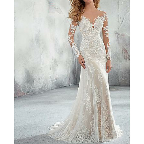 Mermaid / Trumpet Jewel Neck Sweep / Brush Train Lace Made-To-Measure Wedding Dresses with Lace Insert by LAN TING Express
Mermaid / Trumpet Jewel Neck Sweep / Brush Train Lace Made-To-Measure Wedding Dresses with Lace Insert by LAN TING Express