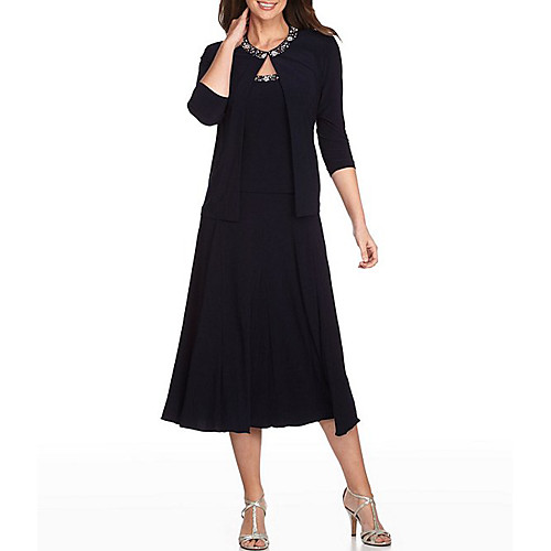 A-Line Scoop Neck Tea Length Chiffon Mother of the Bride Dress with Beading / Pleats by LAN TING Express
A-Line Scoop Neck Tea Length Chiffon Mother of the Bride Dress with Beading / Pleats by LAN TING Express