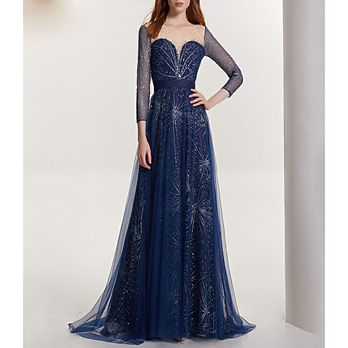 A-Line Jewel Neck Sweep / Brush Train Tulle Open Back Formal Evening Dress with Crystals / Pleats by LAN TING Express
A-Line Jewel Neck Sweep / Brush Train Tulle Open Back Formal Evening Dress with Crystals / Pleats by LAN TING Express