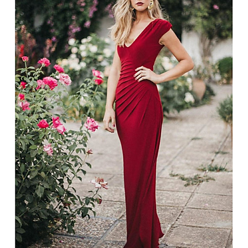 Sheath / Column Plunging Neck Floor Length Polyester Formal Evening Dress with Ruched by LAN TING Express
Sheath / Column Plunging Neck Floor Length Polyester Formal Evening Dress with Ruched by LAN TING Express