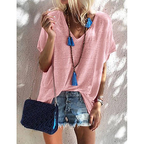 Women's Solid Colored Loose T-shirt Daily V Neck Blushing Pink / Fuchsia / Green / Gray / Light Blue
Women's Solid Colored Loose T-shirt Daily V Neck Blushing Pink / Fuchsia / Green / Gray / Light Blue