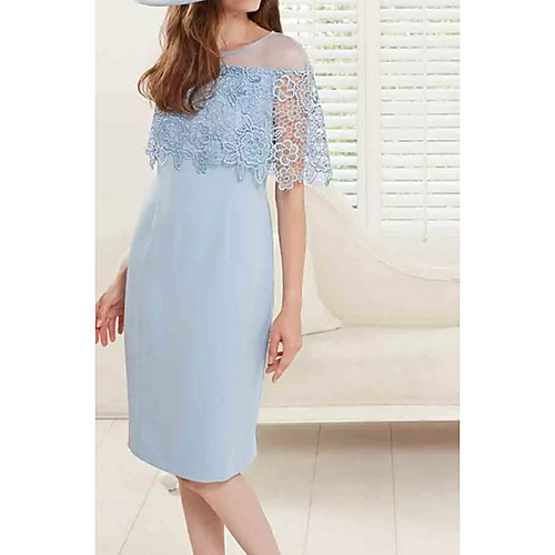 Sheath / Column Jewel Neck Knee Length Polyester Mother of the Bride Dress with Lace / Split Front by LAN TING Express
Sheath / Column Jewel Neck Knee Length Polyester Mother of the Bride Dress with Lace / Split Front by LAN TING Express