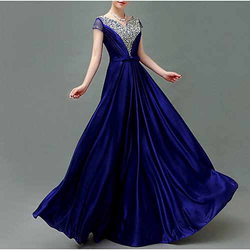 A-Line Jewel Neck Floor Length Satin Formal Evening Dress with Crystals / Pleats by LAN TING Express
A-Line Jewel Neck Floor Length Satin Formal Evening Dress with Crystals / Pleats by LAN TING Express