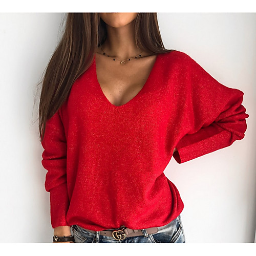 Women's Solid Colored Long Sleeve Pullover Sweater Jumper, V Neck Purple / Yellow / Red S / M / L
Women's Solid Colored Long Sleeve Pullover Sweater Jumper, V Neck Purple / Yellow / Red S / M / L