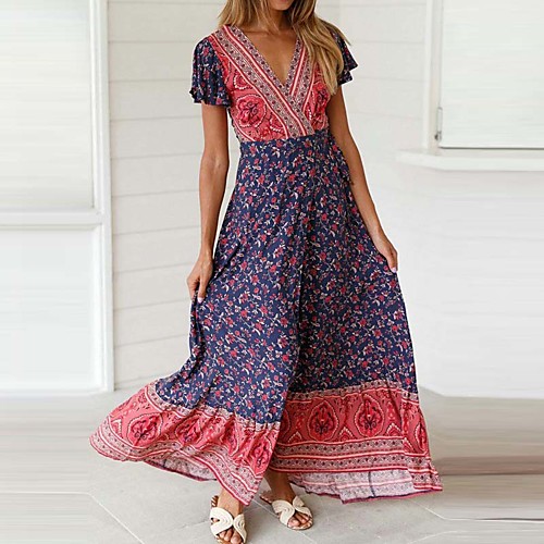 Women's Maxi Sheath Dress - Short Sleeve Geometric Split Deep V Basic Daily Wear Blue S M L XL
Women's Maxi Sheath Dress - Short Sleeve Geometric Split Deep V Basic Daily Wear Blue S M L XL