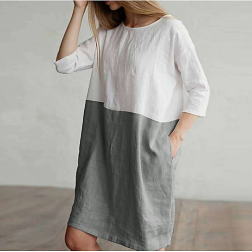Women's Shift Dress - 3/4 Length Sleeve Color Block Summer Tunics Casual Loose Wine Blue Blushing Pink Orange Green Royal Blue Dark Gray Gray S M L XL XXL XXXL XXXXL XXXXXL
Women's Shift Dress - 3/4 Length Sleeve Color Block Summer Tunics Casual Loose Wine Blue Blushing Pink Orange Green Royal Blue Dark Gray Gray S M L XL XXL XXXL XXXXL XXXXXL