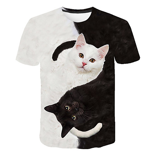 Men's Daily Going out Basic T-shirt - Color Block / 3D / Animal Cat, Print Black 
Men's Daily Going out Basic T-shirt - Color Block / 3D / Animal Cat, Print Black
