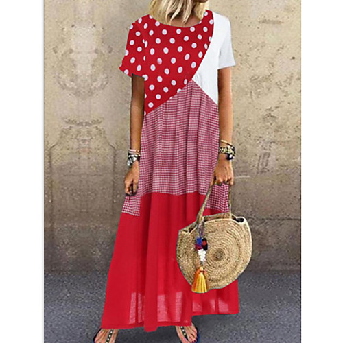 Women's Shift Dress Maxi long Dress - Short Sleeves Polka Dot Striped Color Block Summer Boho Loose 2020 Blue Red Yellow Red Combo S M L XL XXL XXXL
Women's Shift Dress Maxi long Dress - Short Sleeves Polka Dot Striped Color Block Summer Boho Loose 2020 Blue Red Yellow Red Combo S M L XL XXL XXXL