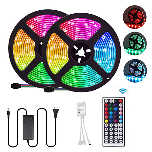 2x5M Flexible LED Light Strips / Light Sets / RGB Strip Lights 300 LEDs SMD5050 10mm 1 12V 6A Adapter / 1 44Keys Remote Controller 1 set Multi Color Waterproof / Cuttable / Party 85-265 V
2x5M Flexible LED Light Strips / Light Sets / RGB Strip Lights 300 LEDs SMD5050 10mm 1 12V 6A Adapter / 1 44Keys Remote Controller 1 set Multi Color Waterproof / Cuttable / Party 85-265 V