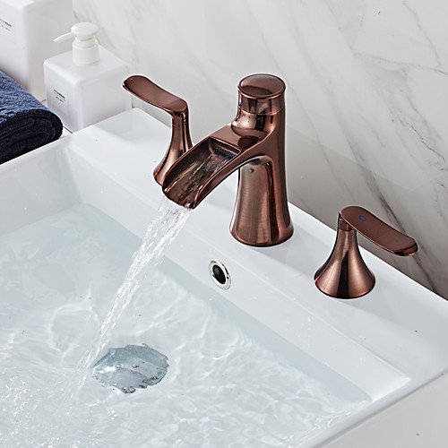 Bathroom Sink Faucet - Waterfall Electroplated Widespread Two Handles Three HolesBath Taps
Bathroom Sink Faucet - Waterfall Electroplated Widespread Two Handles Three HolesBath Taps