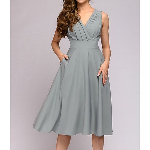 Women's A Line Dress - Sleeveless Solid Color Summer V Neck Elegant 2020 Gray M L XL XXL XXXL 
Women's A Line Dress - Sleeveless Solid Color Summer V Neck Elegant 2020 Gray M L XL XXL XXXL