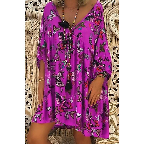 Women's Shift Dress - 3/4 Length Sleeve Print V Neck Black Blue Purple Red Green S M L XL XXL XXXL XXXXL XXXXXL
Women's Shift Dress - 3/4 Length Sleeve Print V Neck Black Blue Purple Red Green S M L XL XXL XXXL XXXXL XXXXXL
