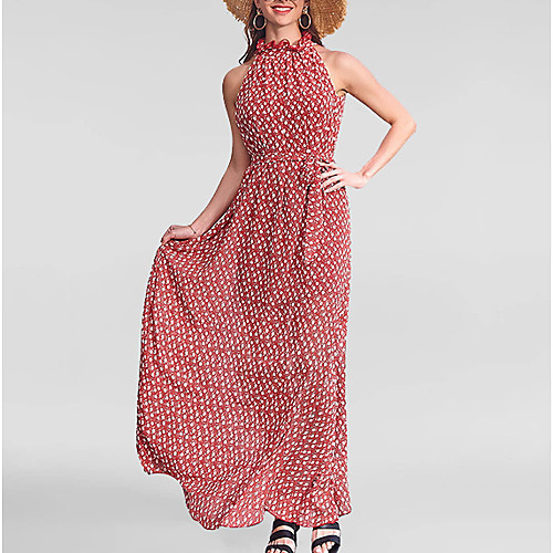 Women's Maxi A Line Dress - Sleeveless Geometric Halter Neck Wine White Black Red Blushing Pink Orange Green Dark Gray S M L XL
Women's Maxi A Line Dress - Sleeveless Geometric Halter Neck Wine White Black Red Blushing Pink Orange Green Dark Gray S M L XL