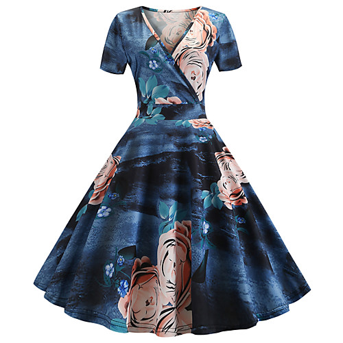 Women's Swing Dress - Short Sleeves Print Patchwork Print V Neck Vintage Style Street chic Party Daily Belt Not Included Dusty Blue S M L XL XXL / Cotton
Women's Swing Dress - Short Sleeves Print Patchwork Print V Neck Vintage Style Street chic Party Daily Belt Not Included Dusty Blue S M L XL XXL / Cotton