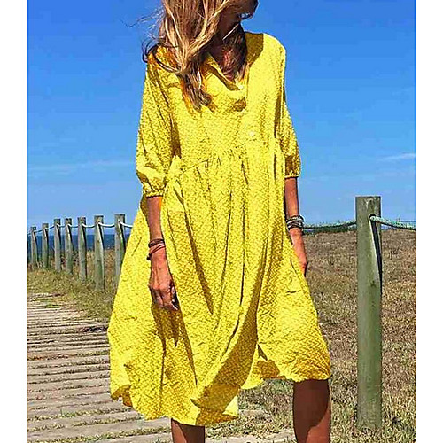 Women's Shift Dress - 3/4 Length Sleeve Solid Color V Neck Elegant Loose Blue Yellow Fuchsia Royal Blue Light Green S M L XL XXL XXXL
Women's Shift Dress - 3/4 Length Sleeve Solid Color V Neck Elegant Loose Blue Yellow Fuchsia Royal Blue Light Green S M L XL XXL XXXL