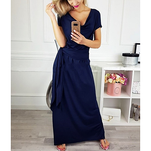 Women's Maxi Sheath Dress - Short Sleeves Solid Color Strap Black Army Green Fuchsia Navy Blue S M L XL
Women's Maxi Sheath Dress - Short Sleeves Solid Color Strap Black Army Green Fuchsia Navy Blue S M L XL