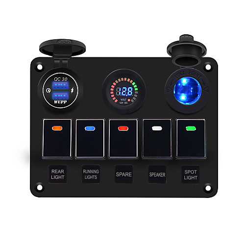 DC12V Car Charger / Metal 5-Color Switch Panel Aluminum Alloy Dual Fast Charge USB Color Screen Voltmeter with Lamp Holder / Black / Environmental Protection Material
DC12V Car Charger / Metal 5-Color Switch Panel Aluminum Alloy Dual Fast Charge USB Color Screen Voltmeter with Lamp Holder / Black / Environmental Protection Material