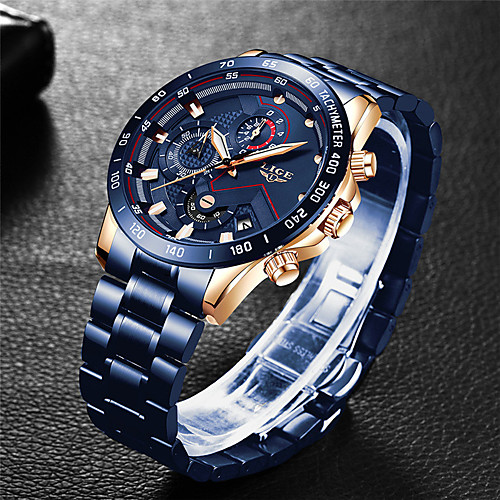 Men's Steel Band Watches Quartz Stainless Steel 30 m Water Resistant / Waterproof Day Date Analog - Digital Fashion Cool - BlackGloden Blue Black One Year Battery Life
Men's Steel Band Watches Quartz Stainless Steel 30 m Water Resistant / Waterproof Day Date Analog - Digital Fashion Cool - BlackGloden Blue Black One Year Battery Life