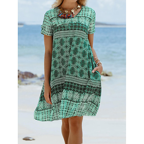 Women's Shift Dress - Short Sleeves Print Wine Blue Yellow Green Light Blue S M L XL XXL XXXL XXXXL XXXXXL
Women's Shift Dress - Short Sleeves Print Wine Blue Yellow Green Light Blue S M L XL XXL XXXL XXXXL XXXXXL