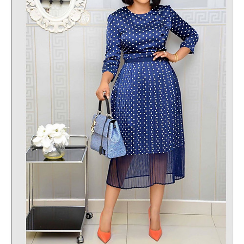 Women's A Line Dress - 3/4 Length Sleeve Polka Dot Blue S M L XL XXL XXXL 
Women's A Line Dress - 3/4 Length Sleeve Polka Dot Blue S M L XL XXL XXXL
