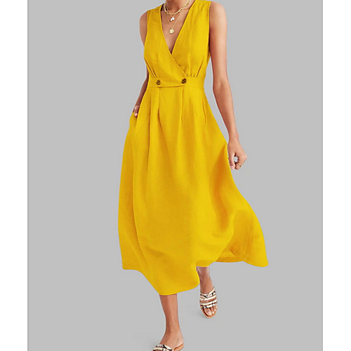Women's A Line Dress - Sleeveless Solid Color Summer V Neck Formal 2020 White Blue Yellow Blushing Pink S M L XL XXL XXXL
Women's A Line Dress - Sleeveless Solid Color Summer V Neck Formal 2020 White Blue Yellow Blushing Pink S M L XL XXL XXXL