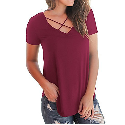 Women's Solid Colored T-shirt Daily V Neck Wine / White / Black / Blue / Army Green
Women's Solid Colored T-shirt Daily V Neck Wine / White / Black / Blue / Army Green