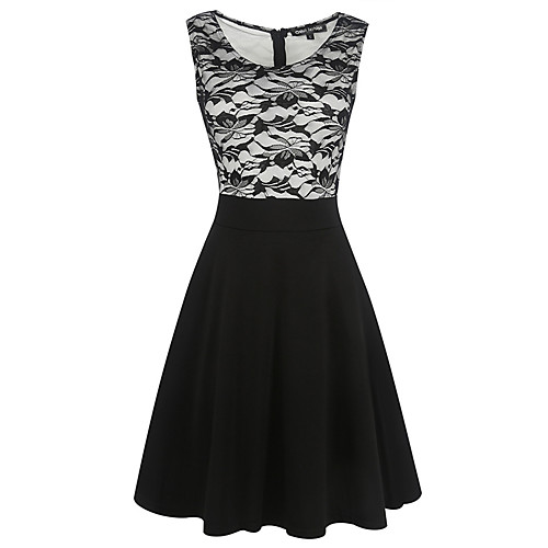 Women's Swing Dress - Sleeveless Print Color Block Lace Print Vintage Style Street chic Party Daily Belt Not Included Wine Black S M L XL XXL
Women's Swing Dress - Sleeveless Print Color Block Lace Print Vintage Style Street chic Party Daily Belt Not Included Wine Black S M L XL XXL