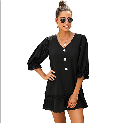 Women's Sheath Dress - 3/4 Length Sleeve Solid Color V Neck Black Blue Green Beige S M L XL
Women's Sheath Dress - 3/4 Length Sleeve Solid Color V Neck Black Blue Green Beige S M L XL