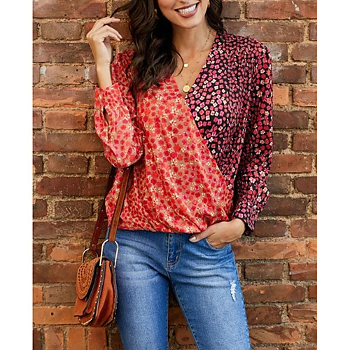 Women's Color Block Patchwork Print T-shirt Daily V Neck Red / Blushing Pink / Brown
Women's Color Block Patchwork Print T-shirt Daily V Neck Red / Blushing Pink / Brown