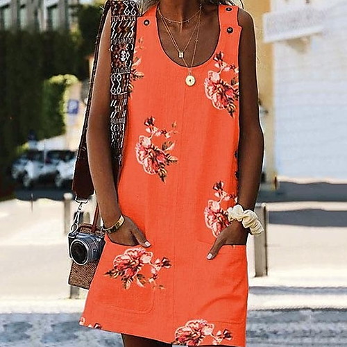 Women's A Line Dress - Sleeveless Floral White Blue Yellow Orange Gray Light Blue S M L XL XXL
Women's A Line Dress - Sleeveless Floral White Blue Yellow Orange Gray Light Blue S M L XL XXL