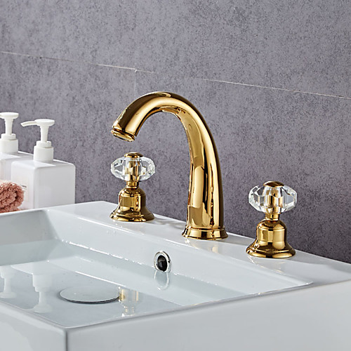 Bathroom Sink Faucet - Widespread Electroplated Modern Golden faucet crystal ball handle Three Holes Bath Taps
Bathroom Sink Faucet - Widespread Electroplated Modern Golden faucet crystal ball handle Three Holes Bath Taps