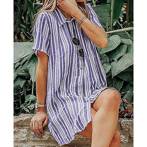 Women's Shirt Dress - Short Sleeves Striped Shirt Collar Loose Wine Purple Gray S M L XL XXL XXXL
Women's Shirt Dress - Short Sleeves Striped Shirt Collar Loose Wine Purple Gray S M L XL XXL XXXL
