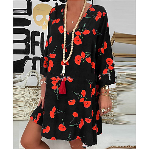 Women's Tunic Dress - 3/4 Length Sleeve Print V Neck Black Purple Green Dusty Blue S M L XL XXL XXXL XXXXL XXXXXL
Women's Tunic Dress - 3/4 Length Sleeve Print V Neck Black Purple Green Dusty Blue S M L XL XXL XXXL XXXXL XXXXXL