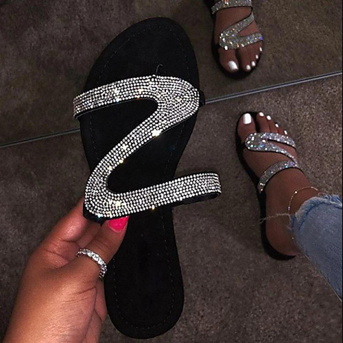 Women's Sandals Glitter Crystal Sequined Jeweled Flat Heel Round Toe Rhinestone PU Summer Black
Women's Sandals Glitter Crystal Sequined Jeweled Flat Heel Round Toe Rhinestone PU Summer Black