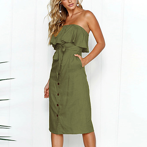 Women's A Line Dress - Sleeveless Solid Color Backless Ruffle Spring & Summer Off Shoulder Basic Party Weekend Lantern Sleeve Black Blue Yellow Army Green S M L XL
Women's A Line Dress - Sleeveless Solid Color Backless Ruffle Spring & Summer Off Shoulder Basic Party Weekend Lantern Sleeve Black Blue Yellow Army Green S M L XL