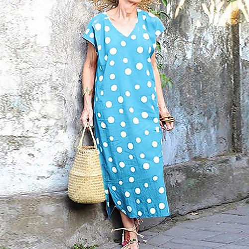 Women's Maxi Shift Dress - Short Sleeves Polka Dot V Neck Loose Red Yellow Fuchsia Light Blue S M L XL XXL
Women's Maxi Shift Dress - Short Sleeves Polka Dot V Neck Loose Red Yellow Fuchsia Light Blue S M L XL XXL
