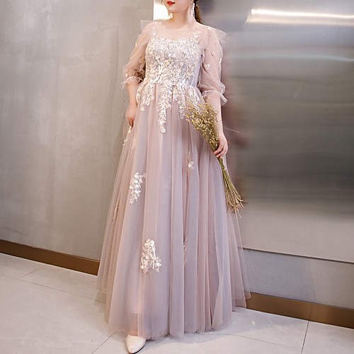 A-Line Luxurious Plus Size Wedding Guest Formal Evening Dress Jewel Neck 3/4 Length Sleeve Floor Length Tulle with Appliques 2020
A-Line Luxurious Plus Size Wedding Guest Formal Evening Dress Jewel Neck 3/4 Length Sleeve Floor Length Tulle with Appliques 2020