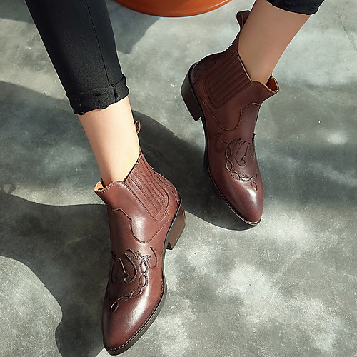 Women's Boots Chunky Heel Round Toe Leather Mid-Calf Boots Spring & Fall Brown / Black
Women's Boots Chunky Heel Round Toe Leather Mid-Calf Boots Spring & Fall Brown / Black