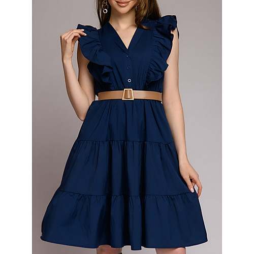 Women's A Line Dress - Sleeveless Solid Color Summer V Neck Elegant Ruffle Navy Blue M L XL XXL XXXL
Women's A Line Dress - Sleeveless Solid Color Summer V Neck Elegant Ruffle Navy Blue M L XL XXL XXXL
