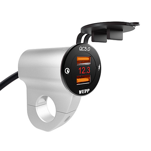 5V / 3.4A 9V / 2.5A 12V / 2A Motorcycle charger small steel gun sleeve bracket silver / black QC dual super fast charge aluminum alloy usb voltmeter red black shell
5V / 3.4A 9V / 2.5A 12V / 2A Motorcycle charger small steel gun sleeve bracket silver / black QC dual super fast charge aluminum alloy usb voltmeter red black shell