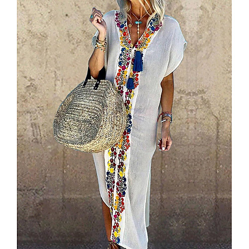 Women's Maxi Shift Dress - Short Sleeves Print V Neck Elegant Loose Blue Yellow Blushing Pink Gray S M L XL XXL
Women's Maxi Shift Dress - Short Sleeves Print V Neck Elegant Loose Blue Yellow Blushing Pink Gray S M L XL XXL