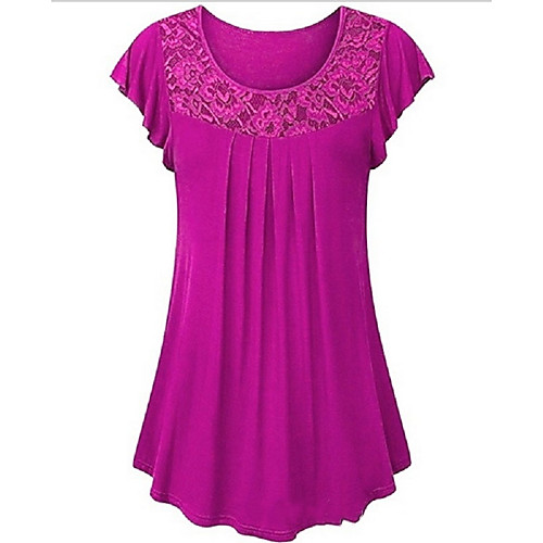 Women's Plus Size Solid Colored Lace Pleated T-shirt Daily Wine / Black / Blue / Purple / Blushing Pink / Fuchsia / Green / Royal Blue
Women's Plus Size Solid Colored Lace Pleated T-shirt Daily Wine / Black / Blue / Purple / Blushing Pink / Fuchsia / Green / Royal Blue