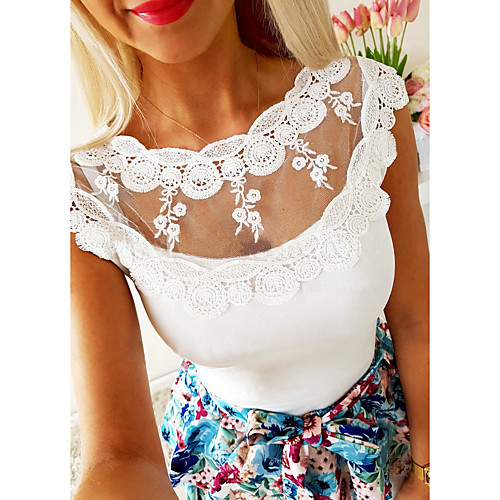 Women's Solid Colored Lace Mesh Blouse Basic Street chic Daily Going out White
Women's Solid Colored Lace Mesh Blouse Basic Street chic Daily Going out White
