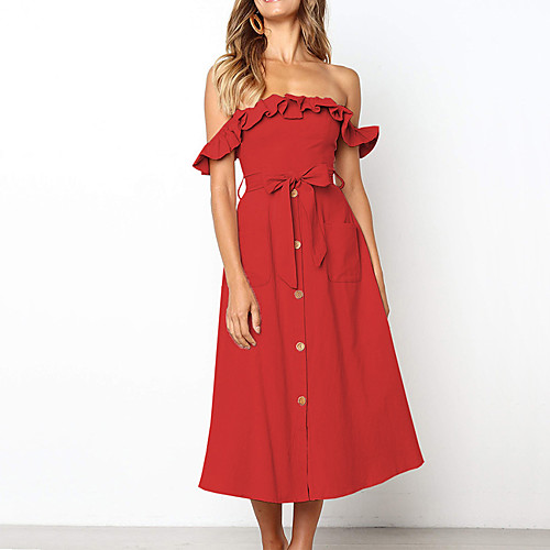 Women's A Line Dress - Short Sleeves Solid Color Backless Ruffle Patchwork Off Shoulder Casual Street chic Daily Going out Black Red Blushing Pink Khaki S M L XL
Women's A Line Dress - Short Sleeves Solid Color Backless Ruffle Patchwork Off Shoulder Casual Street chic Daily Going out Black Red Blushing Pink Khaki S M L XL